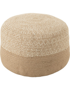 Pouf Rond Miami en Polyester Beige Blanc - 1