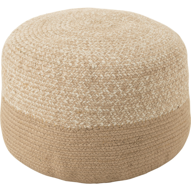 Pouf Rond Miami en Polyester Beige Blanc - 1