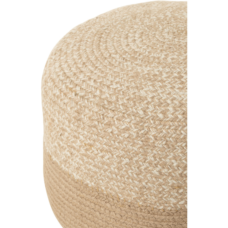 Pouf Rond Miami en Polyester Beige Blanc - 2