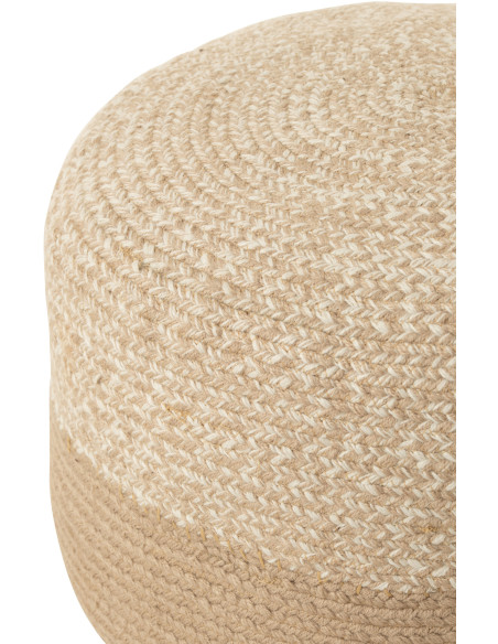 Pouf Rond Miami en Polyester Beige Blanc - 2