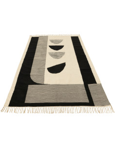Tapis Rectangulaire XL Tokyo 300x200 en Polyester Noir Blanc Motif géométrique Avec franges - 1
