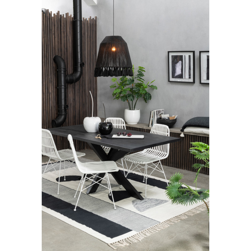 Tapis Rectangulaire XL Tokyo 300x200 en Polyester Noir Blanc Motif géométrique Avec franges - 2