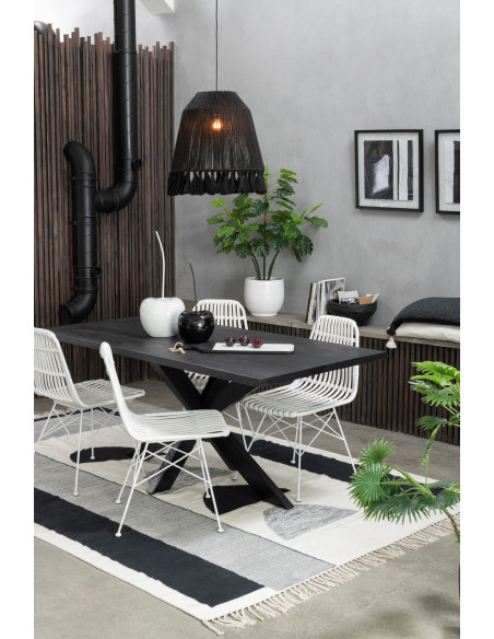 Tapis Rectangulaire XL Tokyo 300x200 en Polyester Noir Blanc Motif géométrique Avec franges - 2