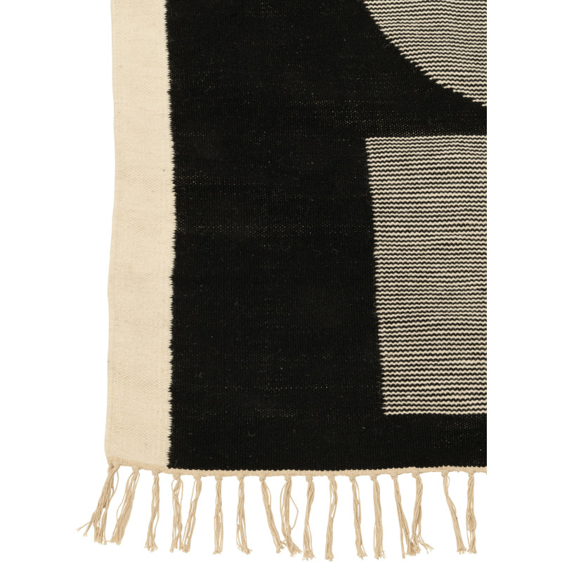 Tapis Rectangulaire XL Tokyo 300x200 en Polyester Noir Blanc Motif géométrique Avec franges - 3