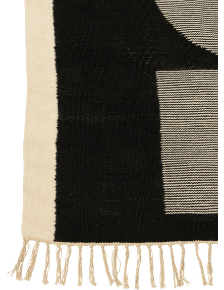 Tapis Rectangulaire XL Tokyo 300x200 en Polyester Noir Blanc Motif géométrique Avec franges - 3