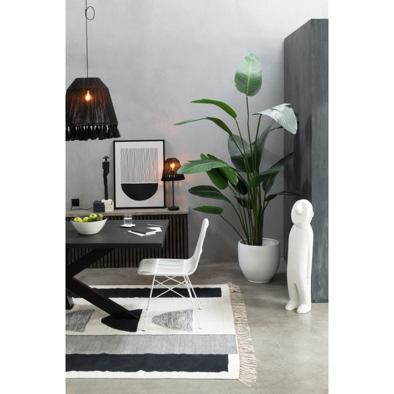 Tapis Rectangulaire XL Tokyo 300x200 en Polyester Noir Blanc Motif géométrique Avec franges - 4