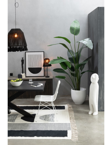 Tapis Rectangulaire XL Tokyo 300x200 en Polyester Noir Blanc Motif géométrique Avec franges - 4