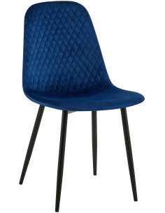 Chaise moderne Dossier matelassé en Velours Bleu Métal Noir Silvia - 1