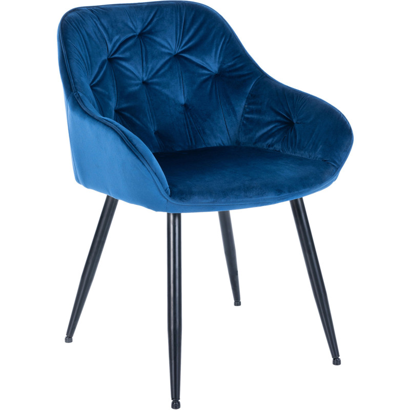 Fauteuil de table Ludivine en Velours Bleu Métal Noir Mat - 1