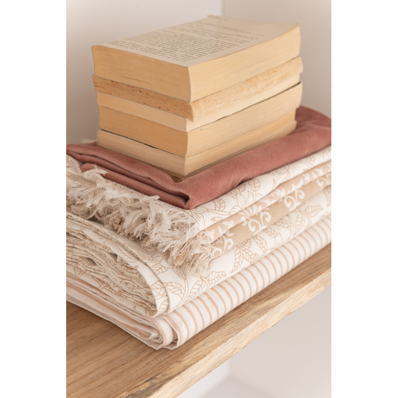 Nappe Rectangulaire Indi 135x275 en Coton Beige Taupe Motif Lignes & Feuilles Avec franges (Lot de 2) - 2