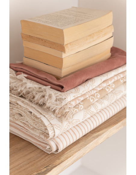 Nappe Rectangulaire Indi 135x275 en Coton Beige Taupe Motif Lignes & Feuilles Avec franges (Lot de 2) - 2