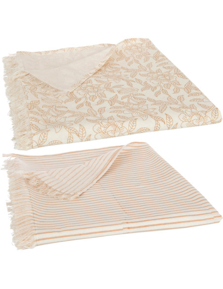 Nappe Rectangulaire Indi 135x275 en Coton Beige Taupe Motif Lignes & Feuilles Avec franges (Lot de 2) - 3