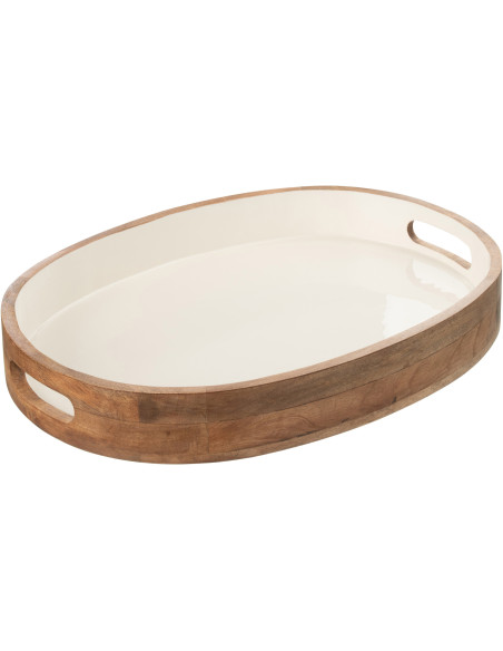Plateau Ovale de service Kos en Bois de manguier Naturel Blanc J-Line - 1