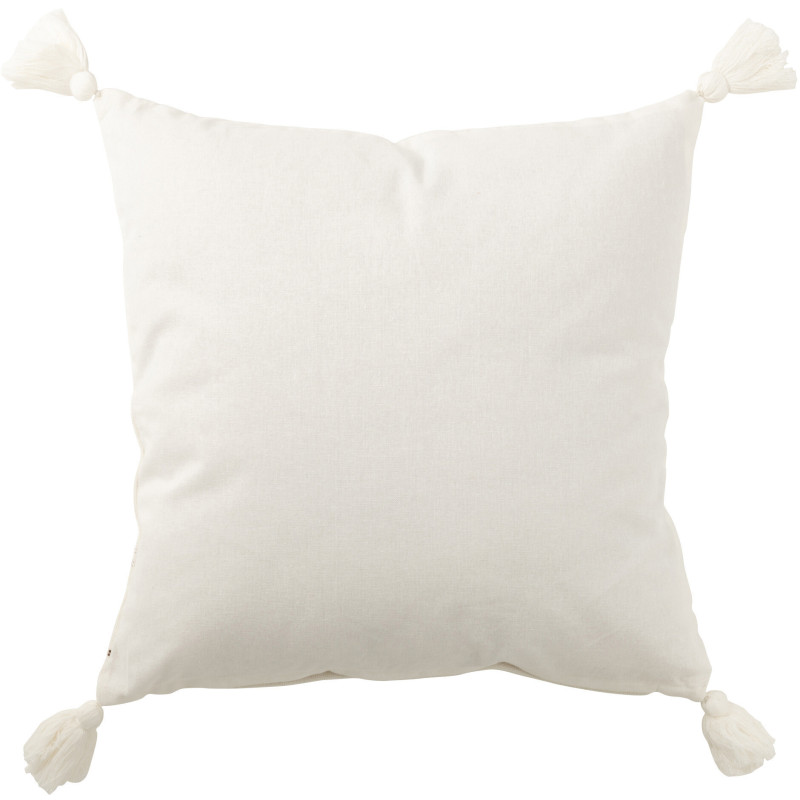 Coussin Carré Punto 50x50 en Coton Blanc Marron Motif pointillés Avec pompons - 3