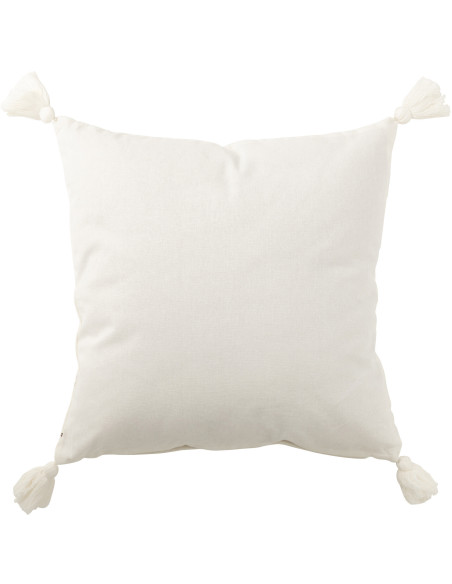 Coussin Carré Punto 50x50 en Coton Blanc Marron Motif pointillés Avec pompons - 3