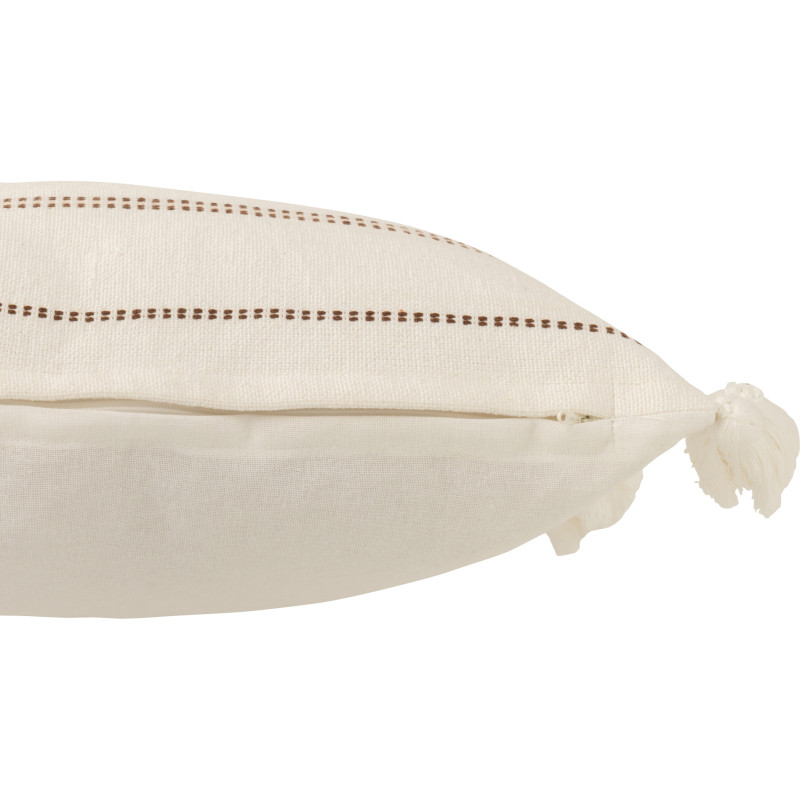 Coussin Carré Punto 50x50 en Coton Blanc Marron Motif pointillés Avec pompons - 4