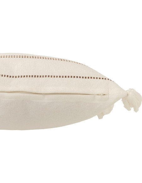 Coussin Carré Punto 50x50 en Coton Blanc Marron Motif pointillés Avec pompons - 4