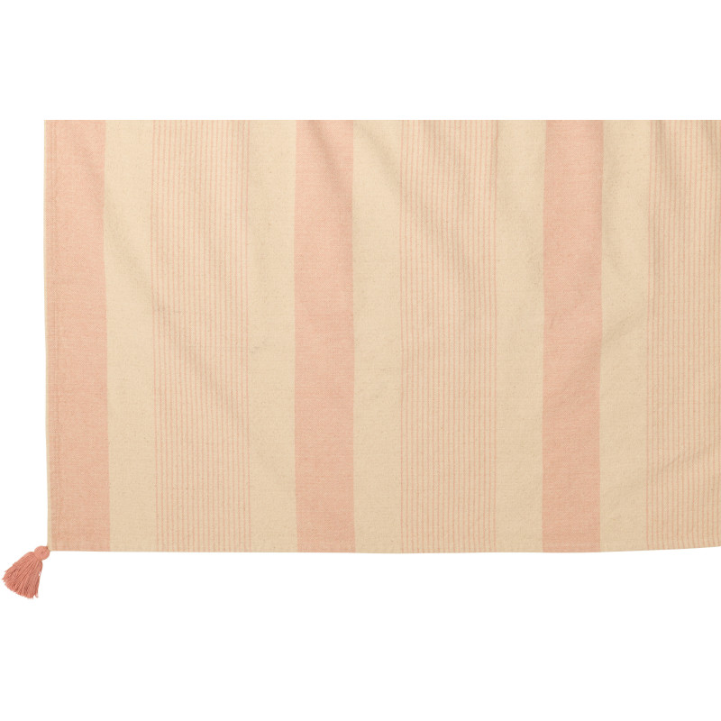 Plaid 130x180 Mik en Polyester Rose Beige Motif rayures avec pompons - 2