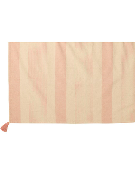 Plaid 130x180 Mik en Polyester Rose Beige Motif rayures avec pompons - 2