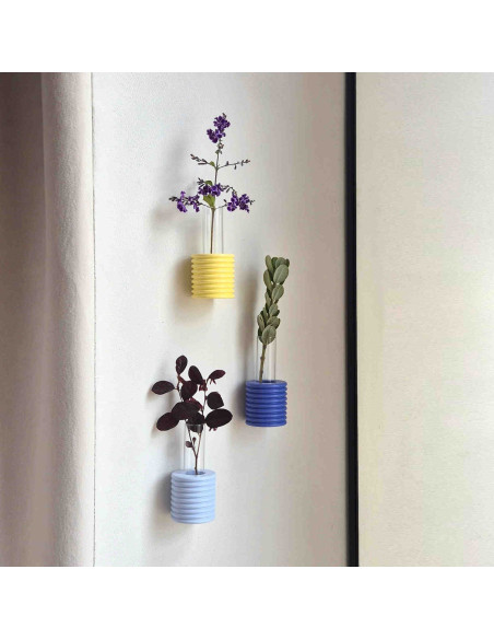 Vase mural Soliflore Hauteur 10 cm en Bois de hêtre Bleu clair Verre Transparent Ribble - 4