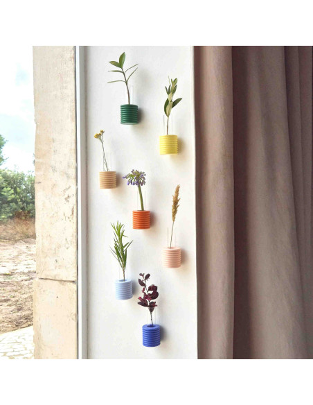 Vase mural Soliflore Hauteur 10 cm en Bois de hêtre Bleu clair Verre Transparent Ribble - 6