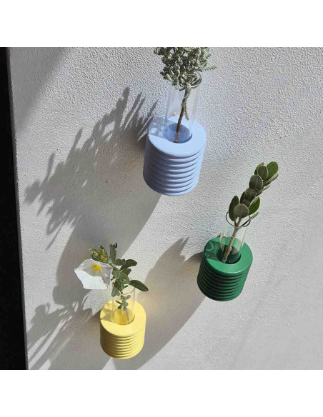 Vase mural Soliflore Hauteur 10 cm en Bois de hêtre Bleu clair Verre Transparent Ribble - 5