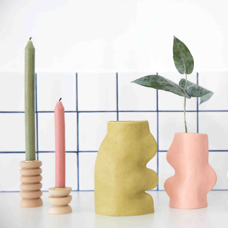 Vase original organique Hauteur 17 cm en Céramique Rose Fluxo - 4