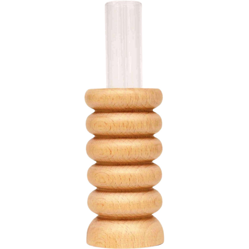 Vase original Soliflore Hauteur 15 cm en Bois de hêtre massif Naturel Verre Transparent Totem 1 - 1