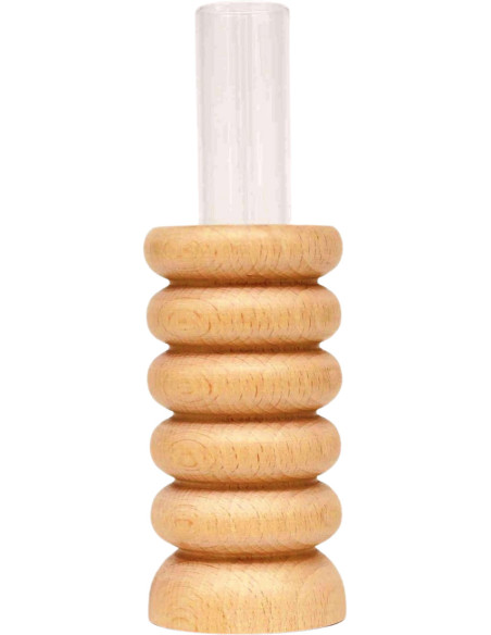 Vase original Soliflore Hauteur 15 cm en Bois de hêtre massif Naturel Verre Transparent Totem 1 - 1