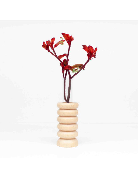 Vase original Soliflore Hauteur 15 cm en Bois de hêtre massif Naturel Verre Transparent Totem 1 - 3