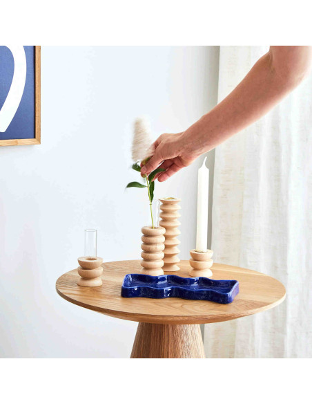 Vase original Soliflore Hauteur 15 cm en Bois de hêtre massif Naturel Verre Transparent Totem 1 - 2