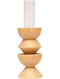 Vase original Soliflore Hauteur 15 cm en Bois de hêtre massif Naturel Verre Transparent Totem 3