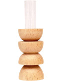 Vase original Soliflore Hauteur 15 cm en Bois de hêtre massif Naturel Verre Transparent Totem 4