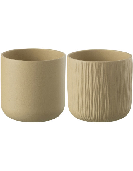 Cache-pot en Céramique Beige Gen Diamètre 13 cm (Lot de 2) - 1
