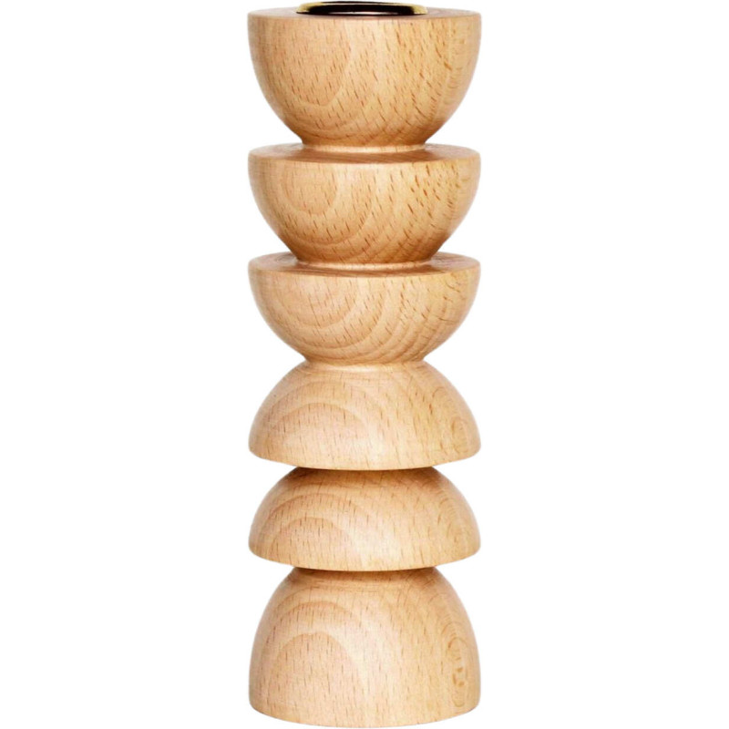Bougeoir original Hauteur 15 cm en Bois de hêtre massif Naturel Laiton Doré Totem 4 - 1