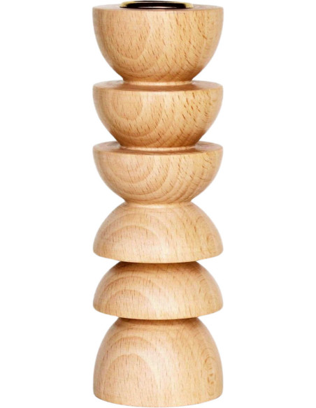 Bougeoir original Hauteur 15 cm en Bois de hêtre massif Naturel Laiton Doré Totem 4 - 1