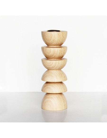 Bougeoir original Hauteur 15 cm en Bois de hêtre massif Naturel Laiton Doré Totem 4 - 4