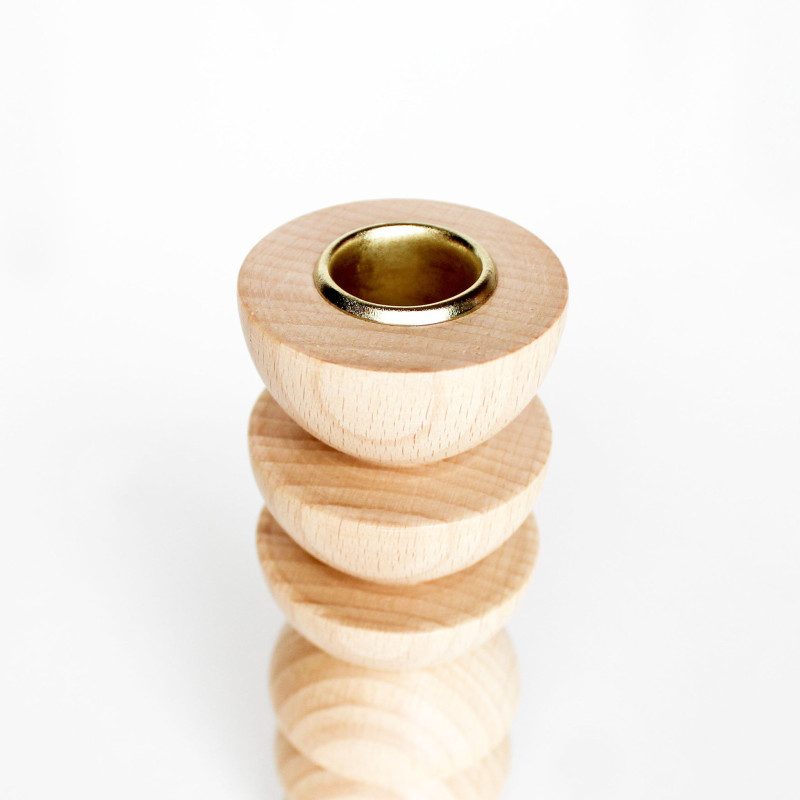 Bougeoir original Hauteur 15 cm en Bois de hêtre massif Naturel Laiton Doré Totem 4 - 3
