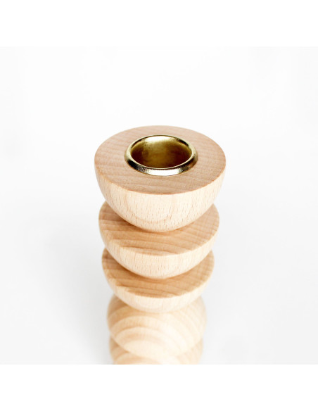 Bougeoir original Hauteur 15 cm en Bois de hêtre massif Naturel Laiton Doré Totem 4 - 3