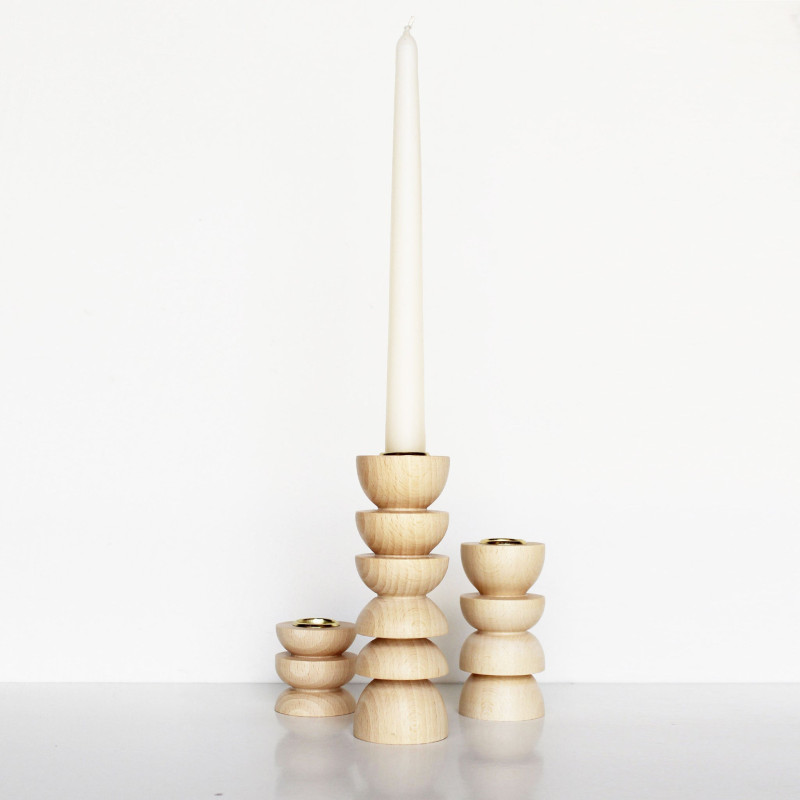 Bougeoir original Hauteur 15 cm en Bois de hêtre massif Naturel Laiton Doré Totem 4 - 5