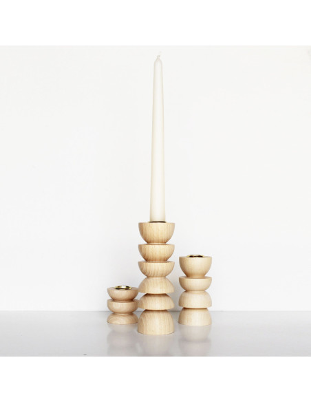 Bougeoir original Hauteur 15 cm en Bois de hêtre massif Naturel Laiton Doré Totem 4 - 5