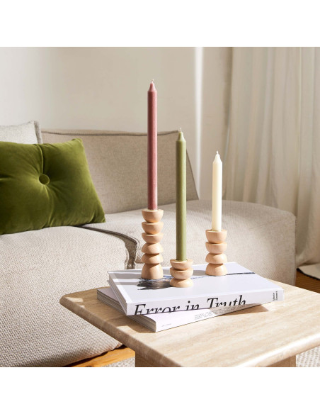 Bougeoir original Hauteur 15 cm en Bois de hêtre massif Naturel Laiton Doré Totem 4 - 2