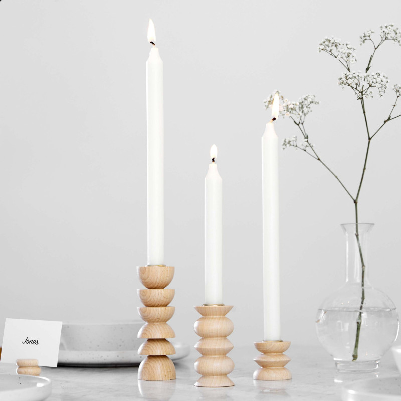 Bougeoir original Hauteur 15 cm en Bois de hêtre massif Naturel Laiton Doré Totem 4 - 7