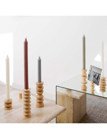 Bougeoir original Hauteur 15 cm en Bois de hêtre massif Naturel Laiton Doré Totem 4 - 8