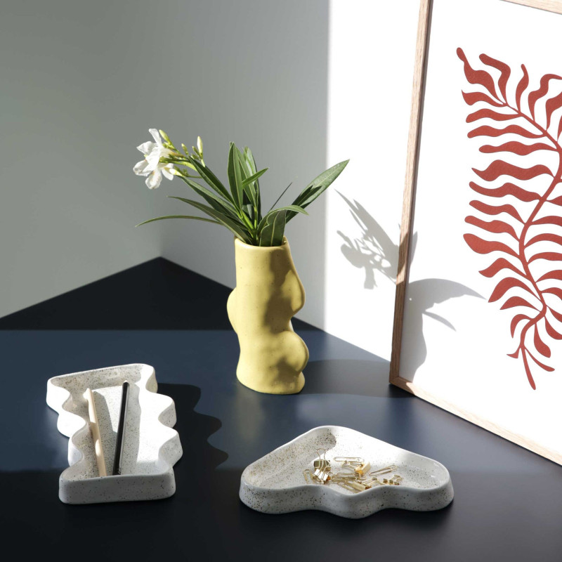 Vide poche organique design Rectangle 22x12 en Céramique Blanc Moucheté Wave - 7