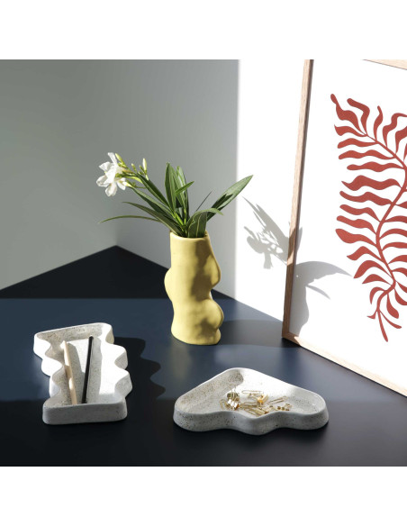 Vide poche organique design Rectangle 22x12 en Céramique Blanc Moucheté Wave - 7