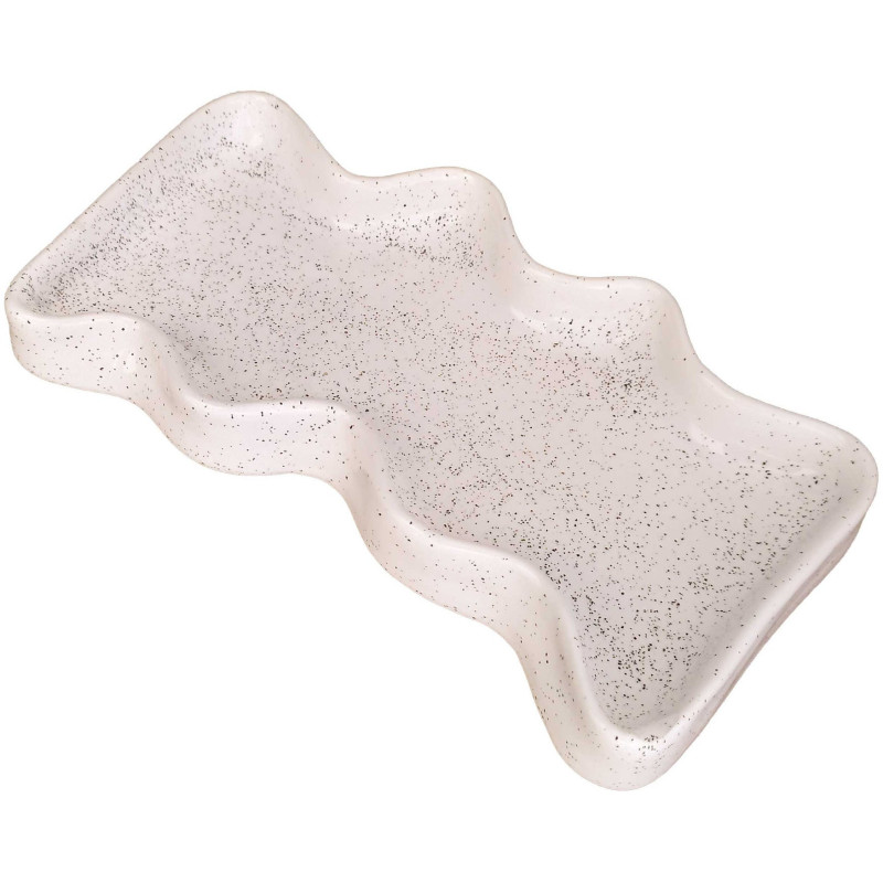 Vide poche organique design Rectangle 22x12 en Céramique Blanc Moucheté Wave - 1