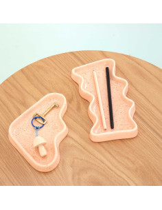 Vide poche organique design Rectangle 22x12 en Céramique Pêche Moucheté Wave - 3