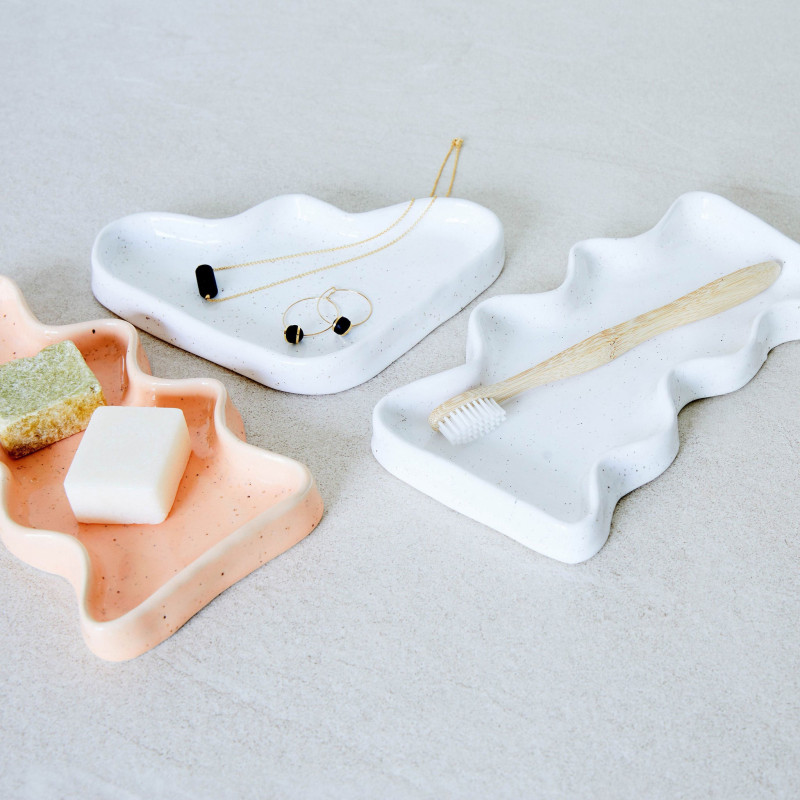 Vide poche organique design Rectangle 22x12 en Céramique Pêche Moucheté Wave - 6