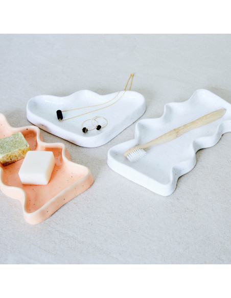 Vide poche organique design Rectangle 22x12 en Céramique Pêche Moucheté Wave - 6